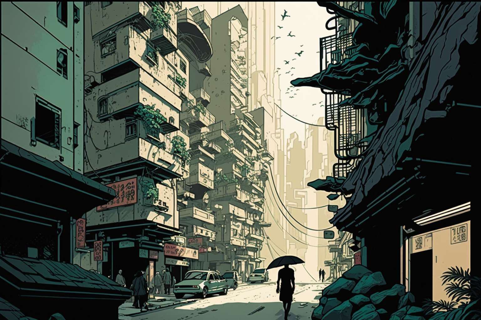 以日本漫畫家「大友克洋」風格所生成的香港街道。